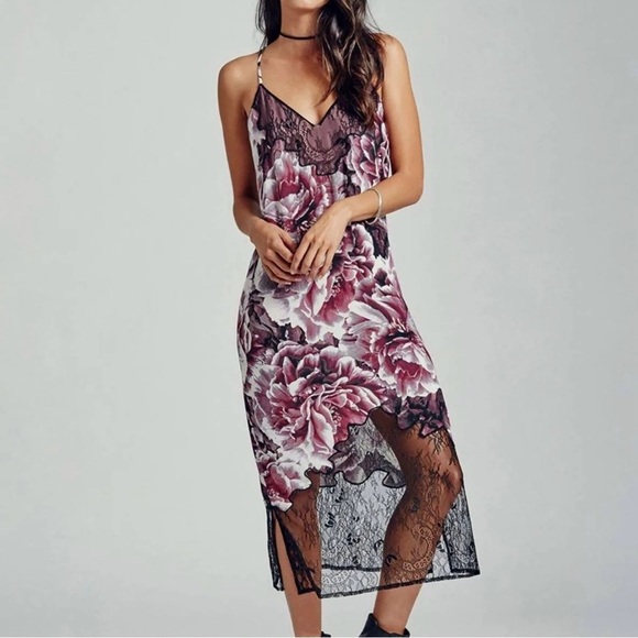 Guess Dresses & Skirts - Guess| NEW Gorgeous Purple Black Floral Lace Long Chemise Dress Sz S w/Tags